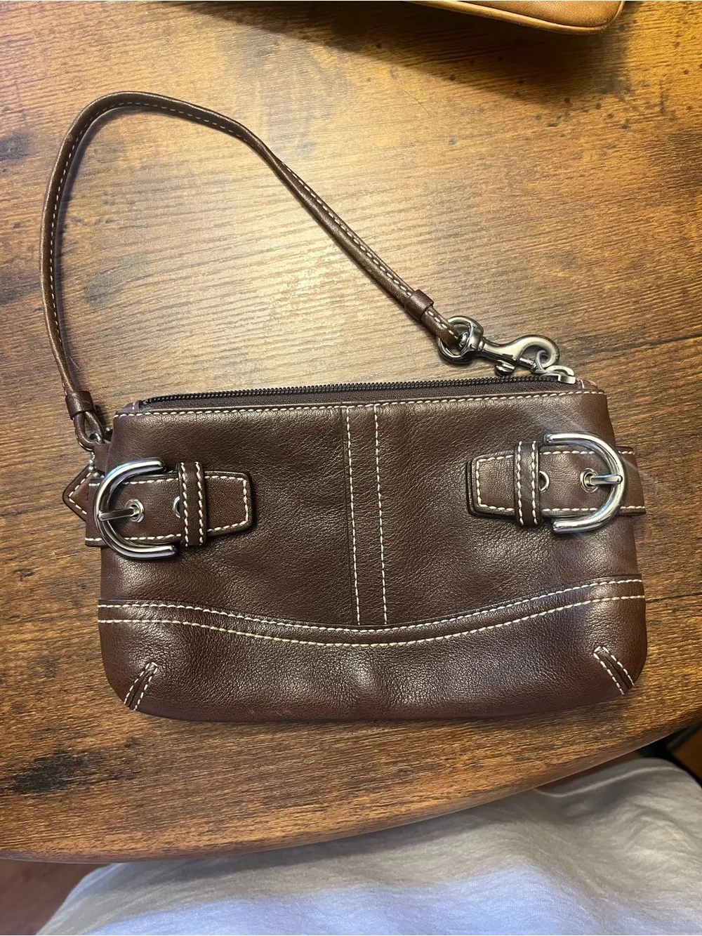 Coach Classic Brown Leather Wristlet Bag